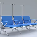 Blue Public Waiting Area Chairs With Metal Armrests Frames And IV Stands