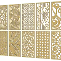 Multiple Wooden Room Dividers With Diverse Intricate Cutout Pattern Designs 3d model