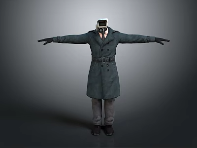 Projection Surveillance Humanoid Figure with Camera Head Long Coat Extended Arms 3d model