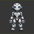 Modern Silver Robot With Blue Eyes And Metallic Accents On Joints