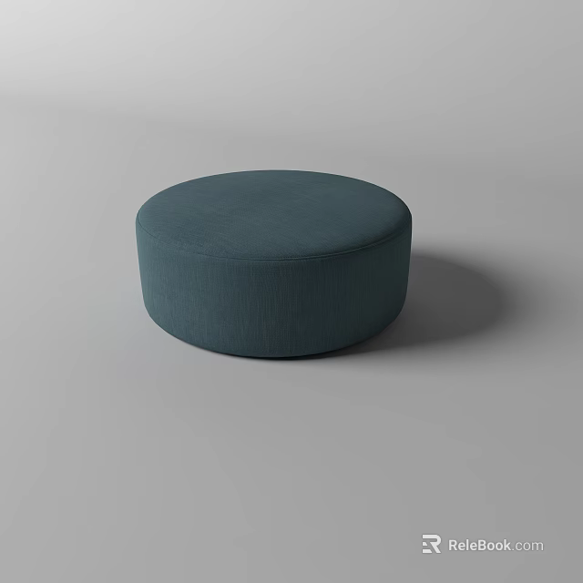 Modern Round Teal Upholstered Ottoman for Living Room Decor 3d model 