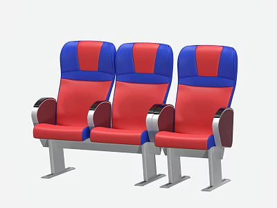 Public Chairs With Red And Blue Upholstery Backrest And Armrests In Row 3d model