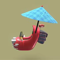Cartoon Red Shoe Shaped Car with Blue Umbrella on Top Red Horn and Green Seats