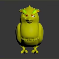 Cute 3D Cartoon Bird Character Design With Orange Crest Yellow Body And Pink Beak Claws