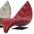Red Leather Lounge Chair With Unique Leaf Shaped Design And Black Base 3d model