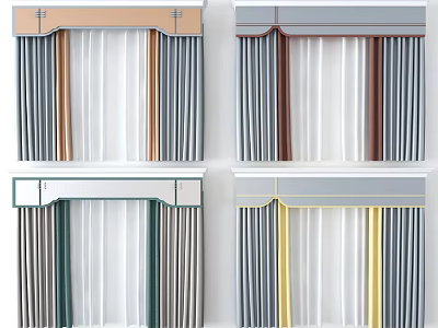 Modern Decorative Curtains With Valance Sheer Panels And Colorful Striped Sides 3d model