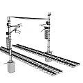 Railway Track System With Overhead Power Lines Utility Poles And Insulators 3d model