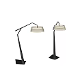 Modern Floor Lamps With Black Metal Poles And Light Striped Shades On Marble Floor