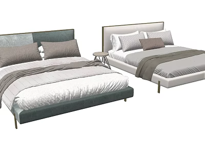 Double Bed Designs With Green And Neutral Headboards Pillows And Bedside Table 3d model