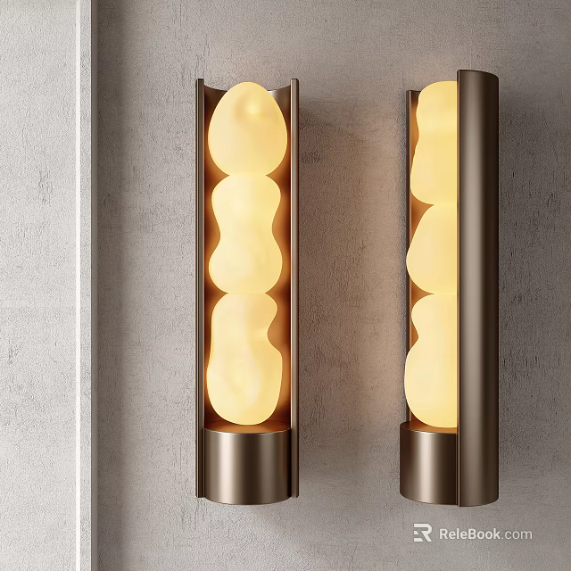 Modern Wall Sconces With Metal Frame And Glowing Irregular Shaped Globes On Gray Wall Interior 3d model 