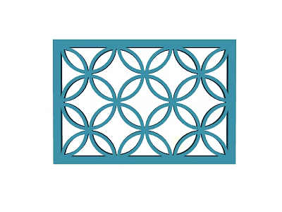 Elegant Blue Lattice Window Featuring Circular Interlaced Patterns And Square Frame 3d model