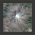 Volcanic Landscape 3D Terrain Model With Mountainous Texture And Green Vegetation Showing Snowy Peak