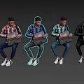 A Man Sitting Holding Black Briefcase Wearing Plaid Shirt And White Sneakers