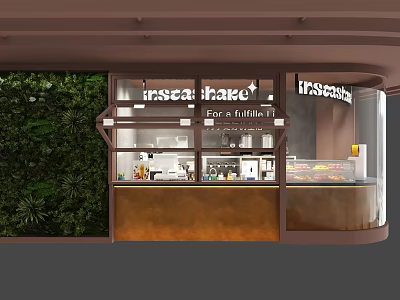 Oscar Bake Bakery Storefront With Green Plant Wall And Glass Display Windows 3d model