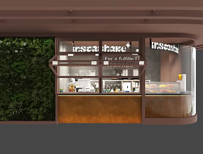 Oscar Bake Bakery Storefront With Green Plant Wall And Glass Display Windows 3d model