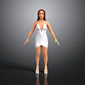 Woman In White Spaghetti Strap Short Dress With High Heels On Black Background