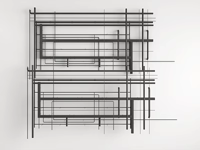 Technical Pipe Network Drawing With Interconnected Structural Framework And Black Lines 3d model