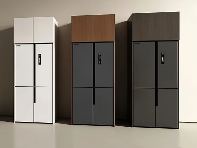 Three Modern Refrigerators in White Brown and Dark Gray Color Styles 3d model