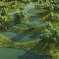 Natural Park Landscape With Winding Ponds Green Trees And Lush Grassland