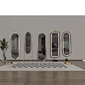 Various Shaped Mirrors With Brass Frames Reflecting Room Scenes For Interior Decor 3d model