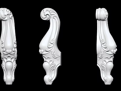 Classical Carved Furniture Components White Ornamental Legs With Intricate Scroll And Floral Patterns 3d model