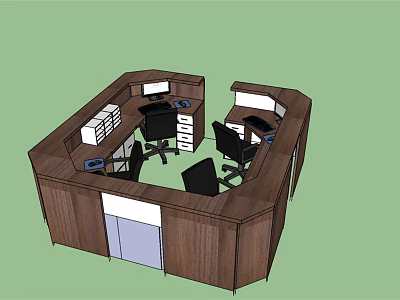 L Shaped Wooden Office Desk With Multiple Chairs Storage And Workspace 3d model