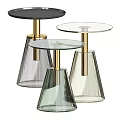Modern Stylish Side Tables With Glass Tops Gold Metal Frames And Tapered Transparent Bases