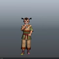 Traditional Chinese Child Character Wearing Green Outfit With Red Belt And Sandals