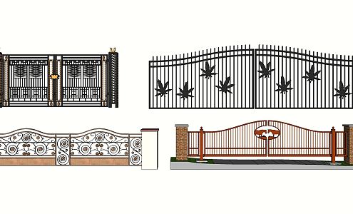 Modern gate various entrance gate combination 3d model