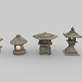 Traditional Japanese Stone Lanterns In Various Styles With Carved Patterns And Illuminated Glow