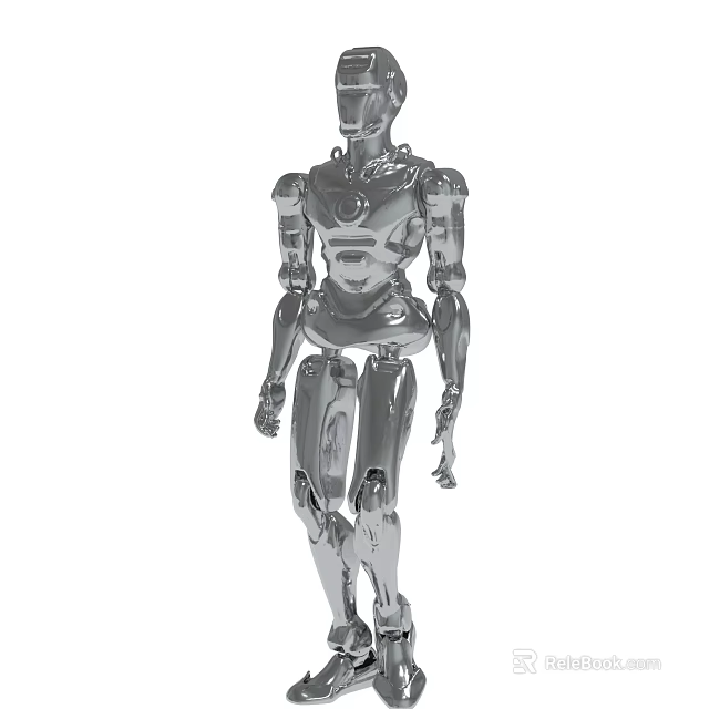 Silver Metallic Humanoid Robot With Shiny Surface And Mechanical Structure 3d model 