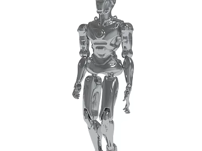 Silver Metallic Humanoid Robot With Shiny Surface And Mechanical Structure 3d model