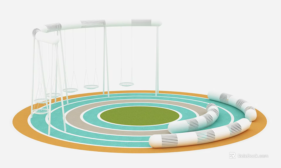 Sales Office Children's Play Area With Swings Circular Colorful Track And Curved Seats 3d model 