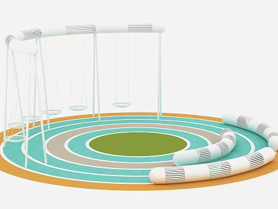 Sales Office Children's Play Area With Swings Circular Colorful Track And Curved Seats 3d model