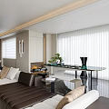 Modern Living And Dining Room Interior With Sofa Set TV Wall And Decorative Lighting