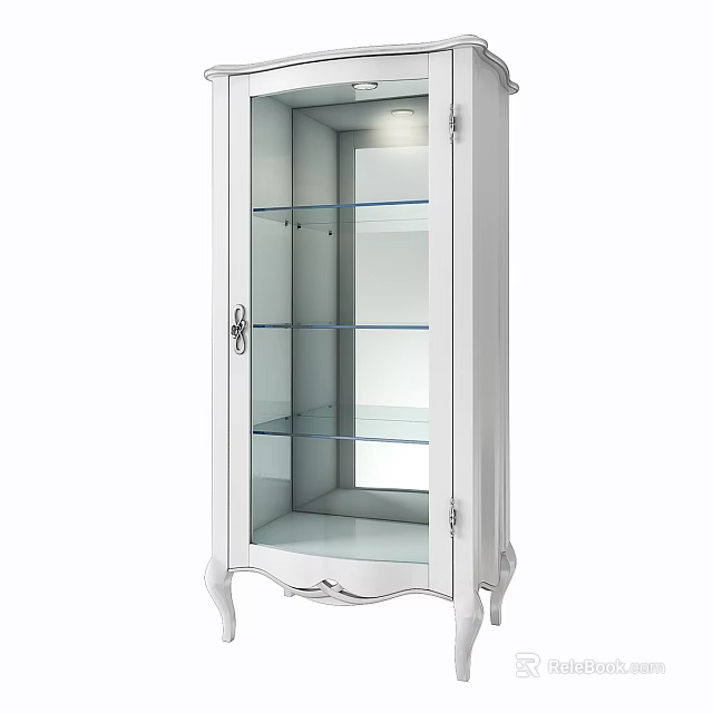Elegant White Cabinet With Glass Doors And Glass Shelves And Decorative Legs 3d model 
