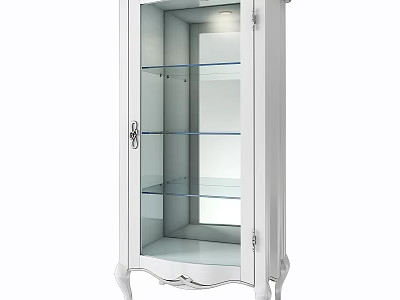 Elegant White Cabinet With Glass Doors And Glass Shelves And Decorative Legs 3d model