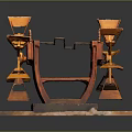 Intricate Wooden Mechanical Model With Rotating Wheels Shelf Components On Wooden Base
