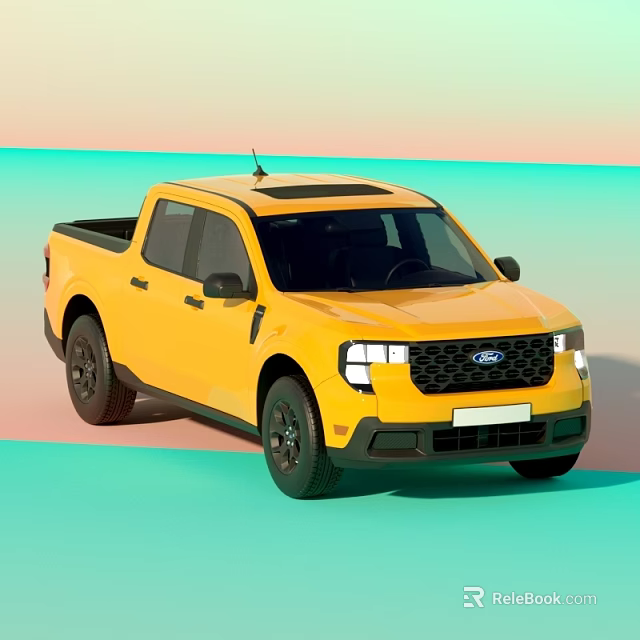 Stylish Ford Yellow Double Cab Pickup Truck with Black Wheels and Grille 3d model 
