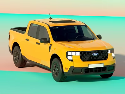 Stylish Ford Yellow Double Cab Pickup Truck with Black Wheels and Grille 3d model