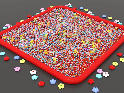 Activity Play Area With Colorful Balls Red Border And Flower Decorations 3d model