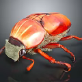 Red Orange Shiny Beetle With Vibrant Shell And Long Legs On Dark Background 3d model