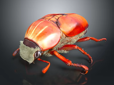 Red Orange Shiny Beetle With Vibrant Shell And Long Legs On Dark Background 3d model