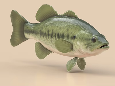 Realistic Green Bass With Black Spots 3D Rendering On Light Background 3d model