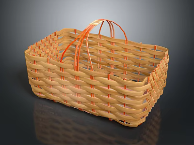 Woven Rectangular Basket With Light Brown And Orange Handles For Daily Use 3d model