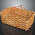 Woven Rectangular Basket With Light Brown And Orange Handles For Daily Use 3d model