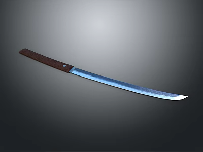 Long Silver Blade Weapon Knife with Brown Wooden Handle and Sharp Edge 3d model