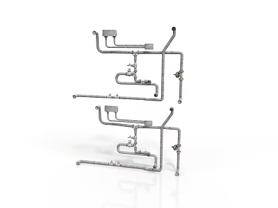 Industrial Equipment Metal Pipe Structure With Support Frames And Mechanical Fittings 3d model