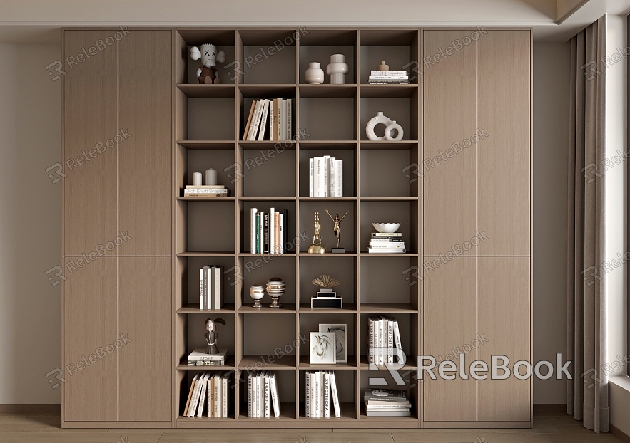 Bookcase Decorative Cabinet Bookcase Book Combination Bookshelf Ornaments Decorative Ornaments Open Solid Wood Bookcase model