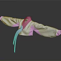 Traditional Hanbok Outfit With White Pink Fabric Wide Sleeves And Sash Belt